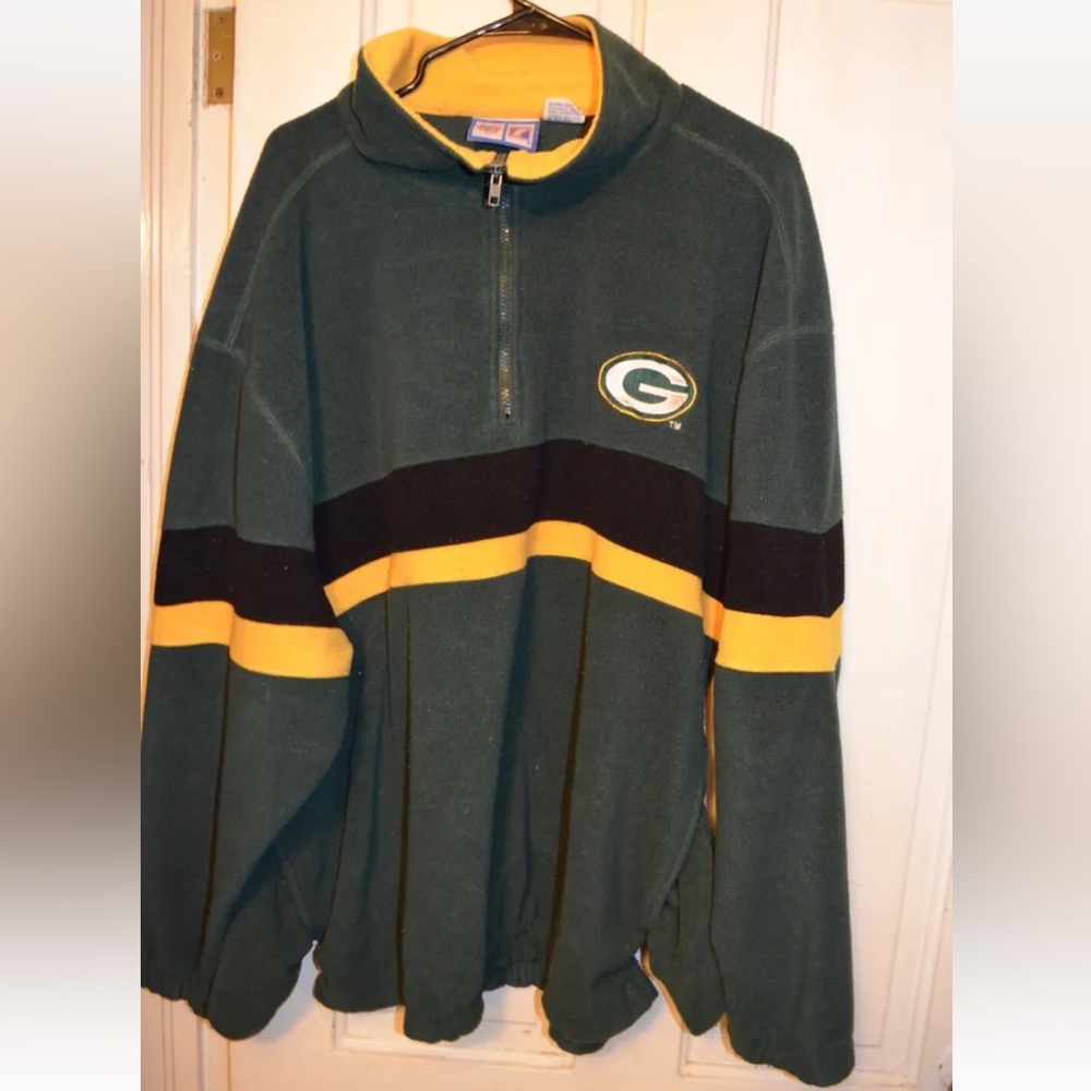 Vintage Green Bay Packers Logo Pullover Sweatshirt 1/4 Zip Men's SZ XL Striped